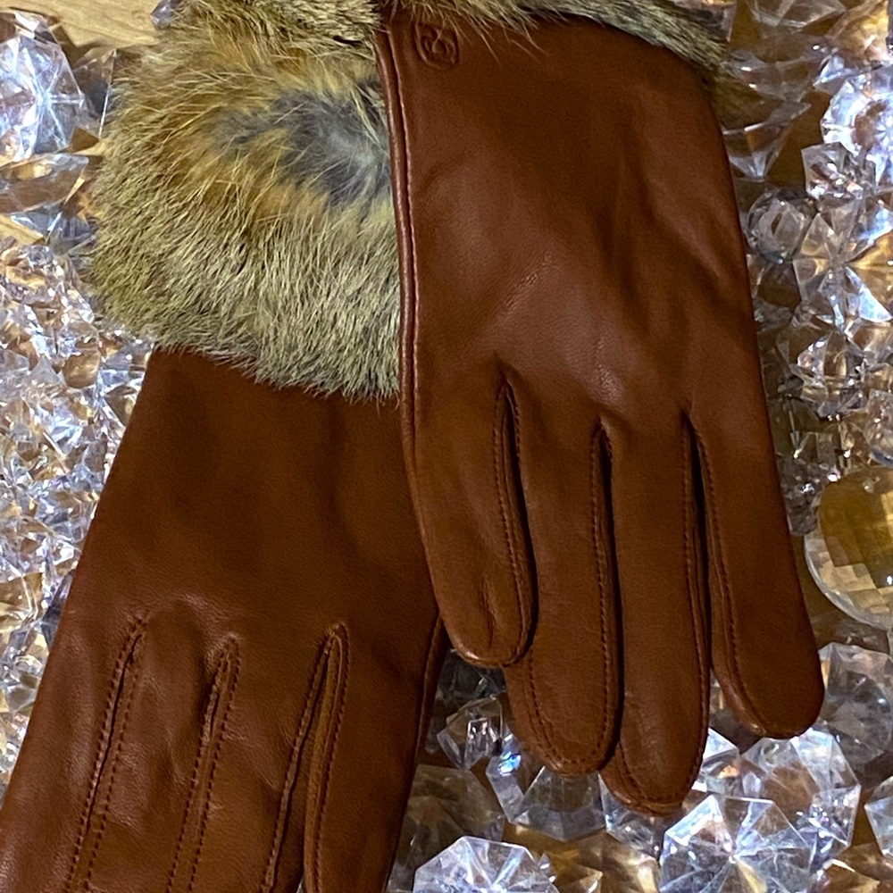 Gorgeous Cognac colored leather with fur gloves